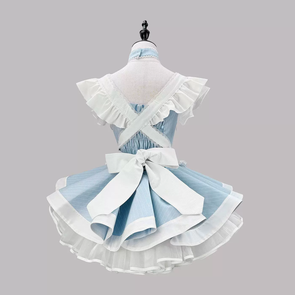 Black and White Striped Ruffled Lolita Dress with Belt Accent 商品画像
