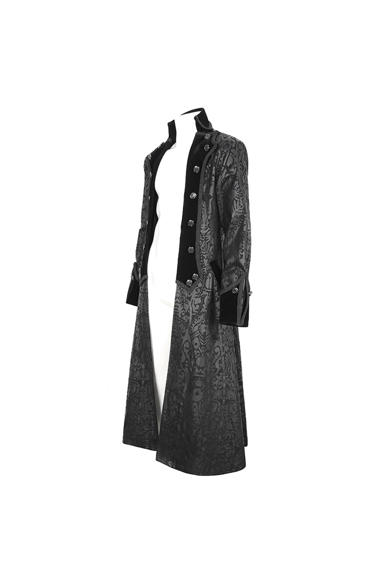 Black Stand Collar Totem Printed Long Men's Gothic Coat - Product - 9
