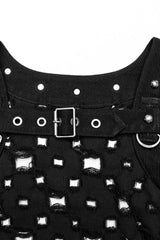 Black Ripped Buckle Hollow Irregular Womens Steampunk Blouse Cardigan - Product - 6