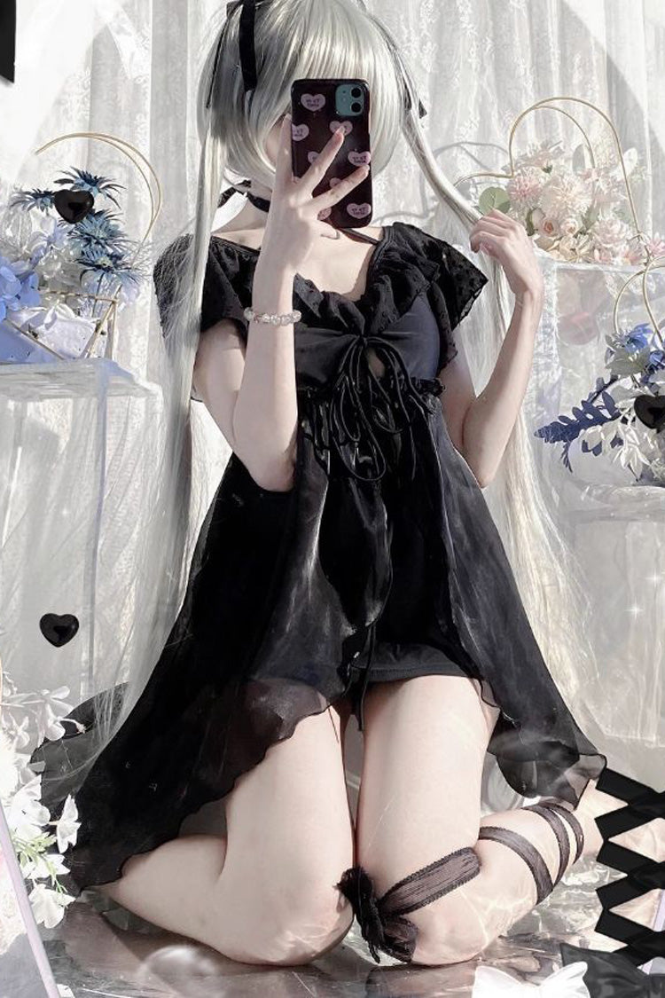 Sweet No Steel Support Lace Slim Lolita Two-piece Swimsuit 2 Colors - Product - 6