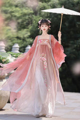 Pink Long Sleeves Embroidery Sweet Tang-style Hezi Hanfu Dress Full Set - Pink - 1
