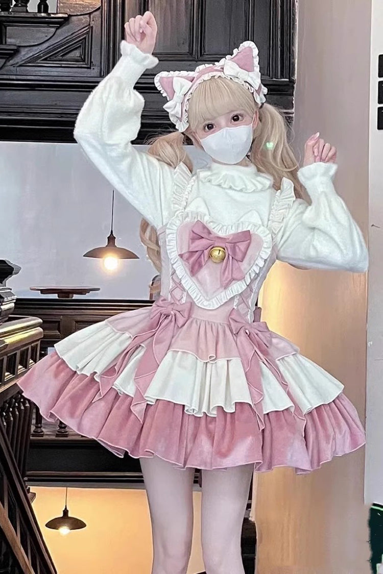 Pink Gradient Triple-Layered Ruffle Bowknot Sweet Princess Lolita Jsk Dress - Pink - 1