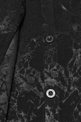 Black Stand Collar Long Puff Sleeves Print Asymmetric Men's Gothic Blouse - Product - 8