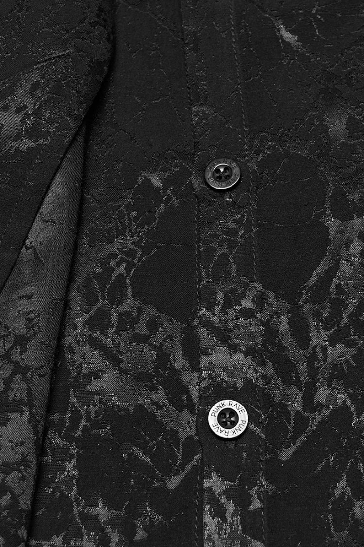 Black Stand Collar Long Puff Sleeves Print Asymmetric Men's Gothic Blouse - Product - 8