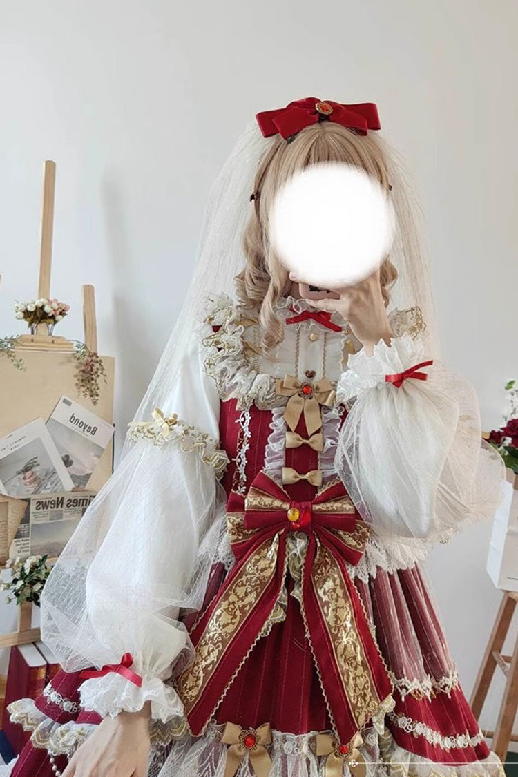 Wine Hanayome Bowknot Princess Multi-Layer Ruffled Sweet Lolita JSK Dress - Product - 4