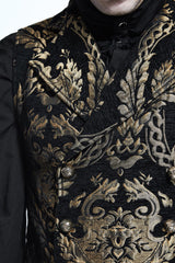 Black/Gold Short Big Jacquard Pattern Men's Gothic Waistcoat - Product - 6
