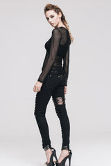 Black See-Through Sexy Hexagonal Mesh Long Sleeve Women's Punk T-Shirt - Product - 8