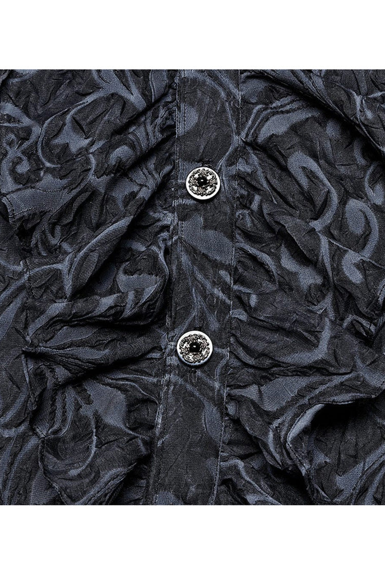 Gray Punk Chiffon Ruffle Stand Collar Wide Brimmed Lantern Sleeves Retro Relief Sculpture Embossing Men's Shirt - Product - 8