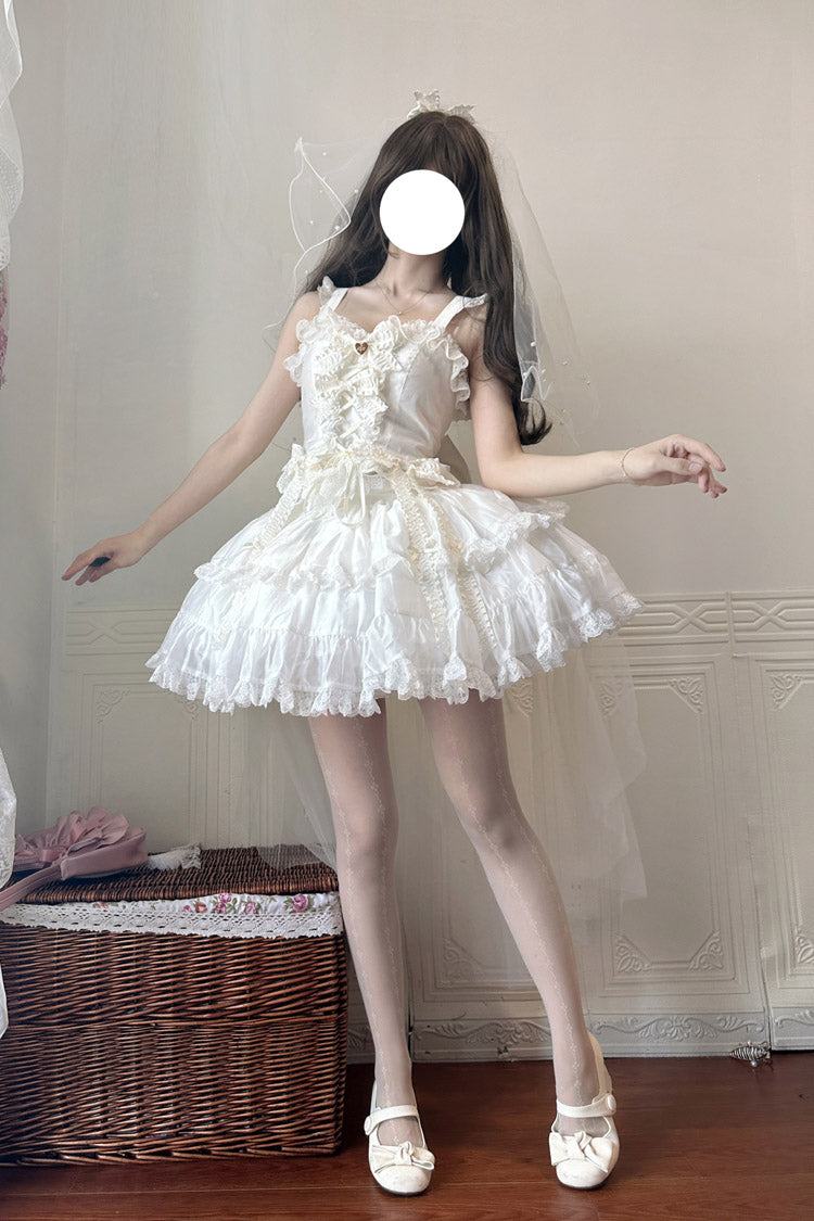 ホワイト [Sweetheart Splolita] フリル リボン レースアップ スウィートロリータ スカートセット 商品画像
