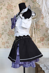 Black/White Short Sleeves Print Bowknot Sweet Jirai Kei Skirt Set - Product - 3