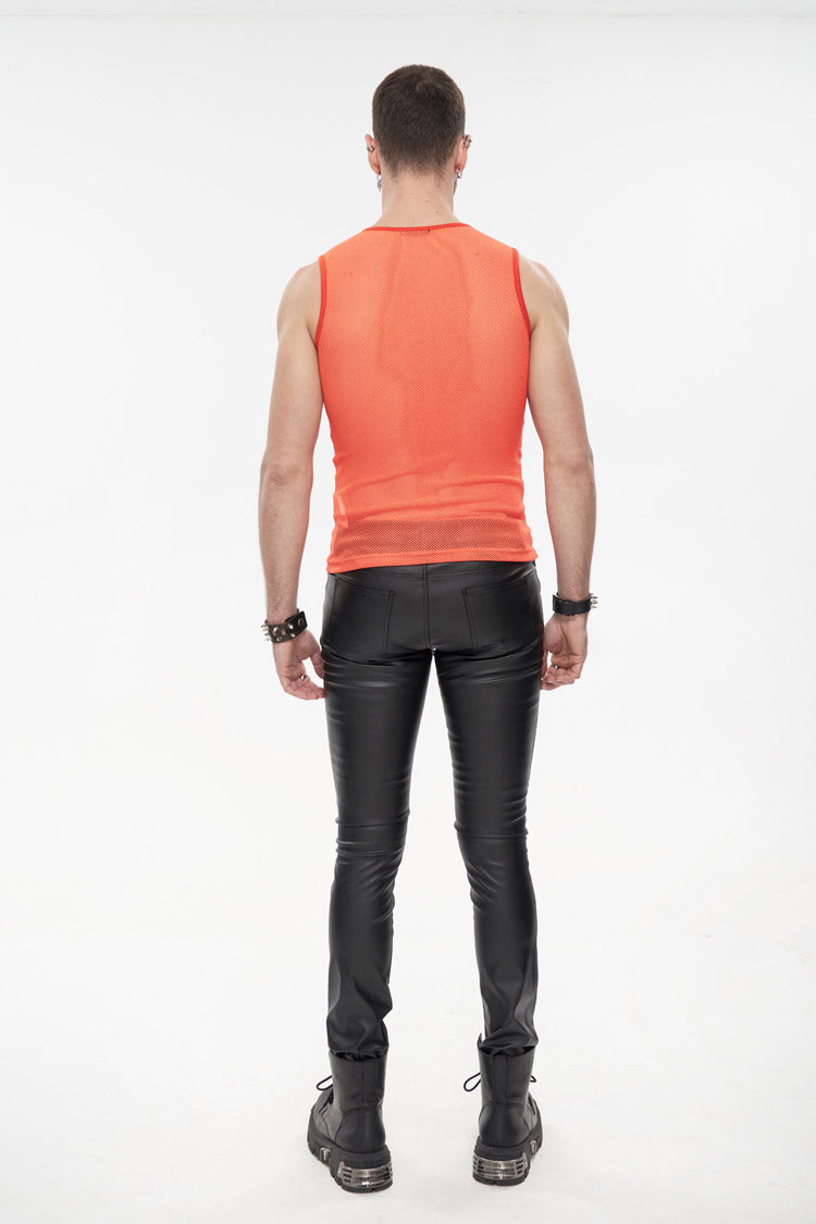 Orange Elasticity Perspective Rhombus Net Yarn Sleeveless Men's Gothic T-Shirt - Product - 5