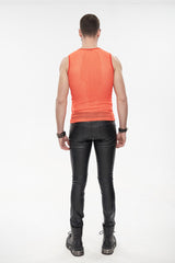 Orange Elasticity Perspective Rhombus Net Yarn Sleeveless Men's Gothic T-Shirt - Product - 5