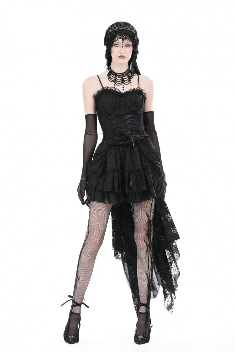 Black Ruffled Lace Splice Lace-Up Women's Gothic Overbust Corset - Black - 1