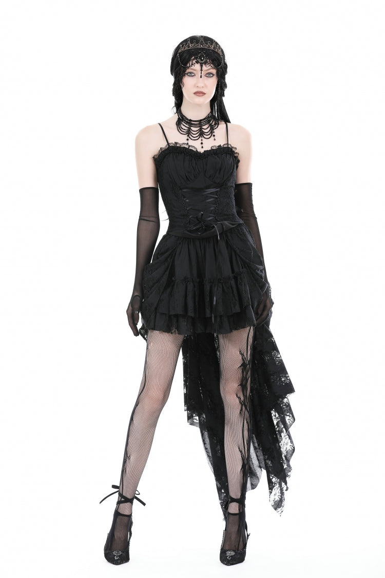 Black Ruffled Lace Splice Lace-Up Women's Gothic Overbust Corset - Black - 1
