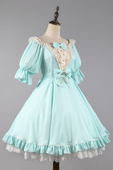 Midsummer Galaxy Solid Color Short Sleeves Ruffle Bowknot Sweet Lolita OP Dress - Product - 12