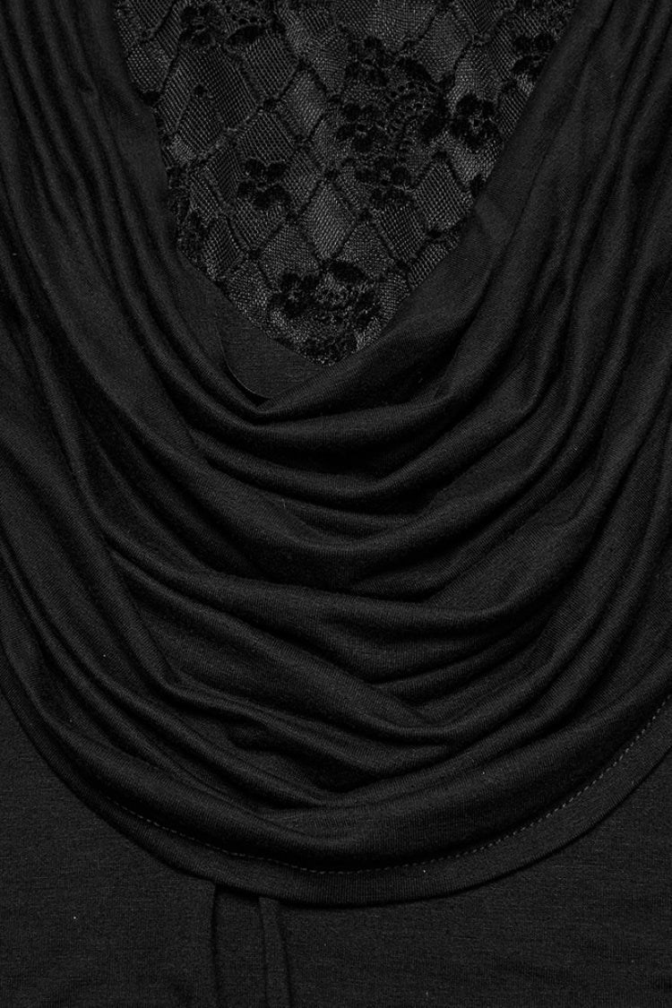 Black Long Sleeves Cowl Neck Stitching Lace Women's Gothic Blouse - Product - 6