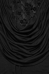 Black Long Sleeves Cowl Neck Stitching Lace Women's Gothic Blouse - Product - 6