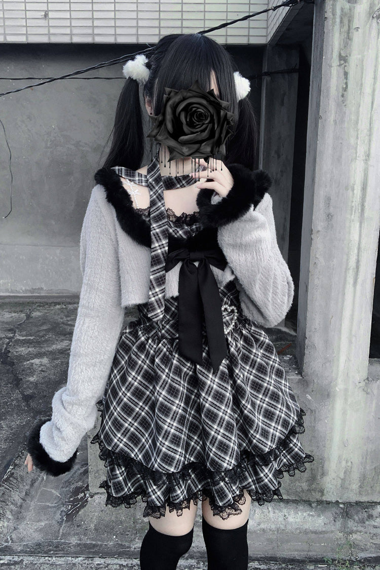 [Stardust Oath] Long Sleeves Printed Ruffled Lace Jirai Kei Japanese Dress Set 2 Colors - Product - 5