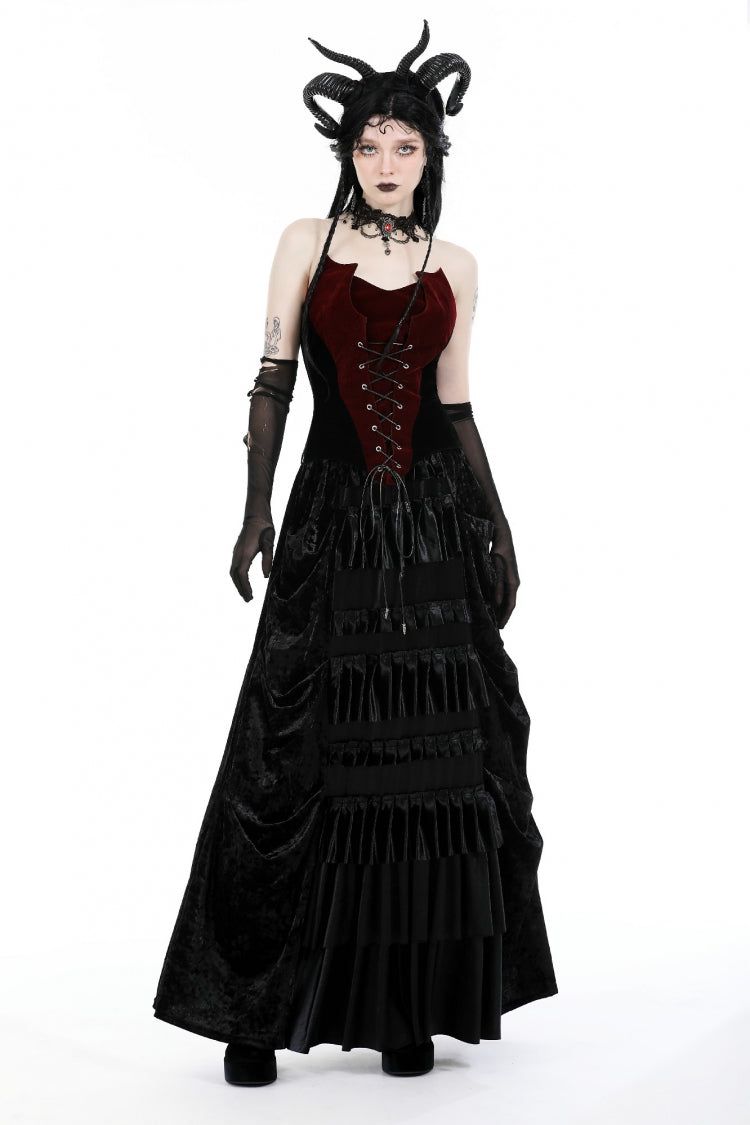 Red/Black Sleeveless Women's Gothic Bat Overbust Corset - Red/Black - 1