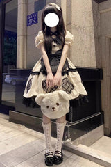 Ivory Short Puff Sleeves Ruffle Bowknot Princess Sweet Lolita Dress - Product - 4