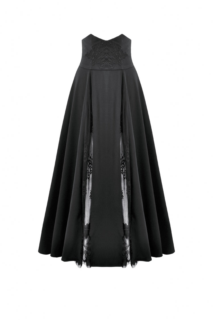 Black High Waisted Floral Printed Lace Mesh Women's Gothic Elegant Long Skirt - Product - 3