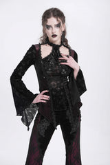 Red Long Trumpet Sleeves Jacquard Cutout Women's Gothic Blouse - Product - 2