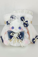 Drawstring Crossbody Bowknot Sweet Lolita Bucket Bunny Small Bag 10 Colors - Dark-Blue - 6