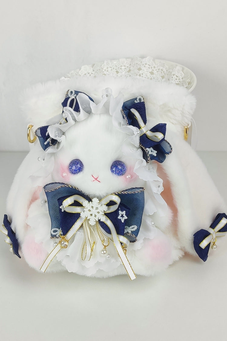 Drawstring Crossbody Bowknot Sweet Lolita Bucket Bunny Small Bag 10 Colors - Dark-Blue - 6