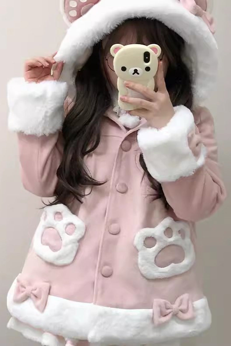 Calico Cat Long Sleeves Bowknot Hooded Daily Sweet Lolita Coat 3 Colors - Pink - 2