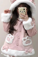 Calico Cat Long Sleeves Bowknot Hooded Daily Sweet Lolita Coat 3 Colors - Pink - 2