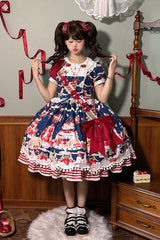 Mint Strawberry Dessert Doll Collar Short Sleeves Print Ruffle Bowknot Sweet Lolita Dress 4 Colors - Product - 10