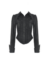 Black Turn-down Collar Ruffled Long Sleeves Women's Gothic Blouse - Product - 3