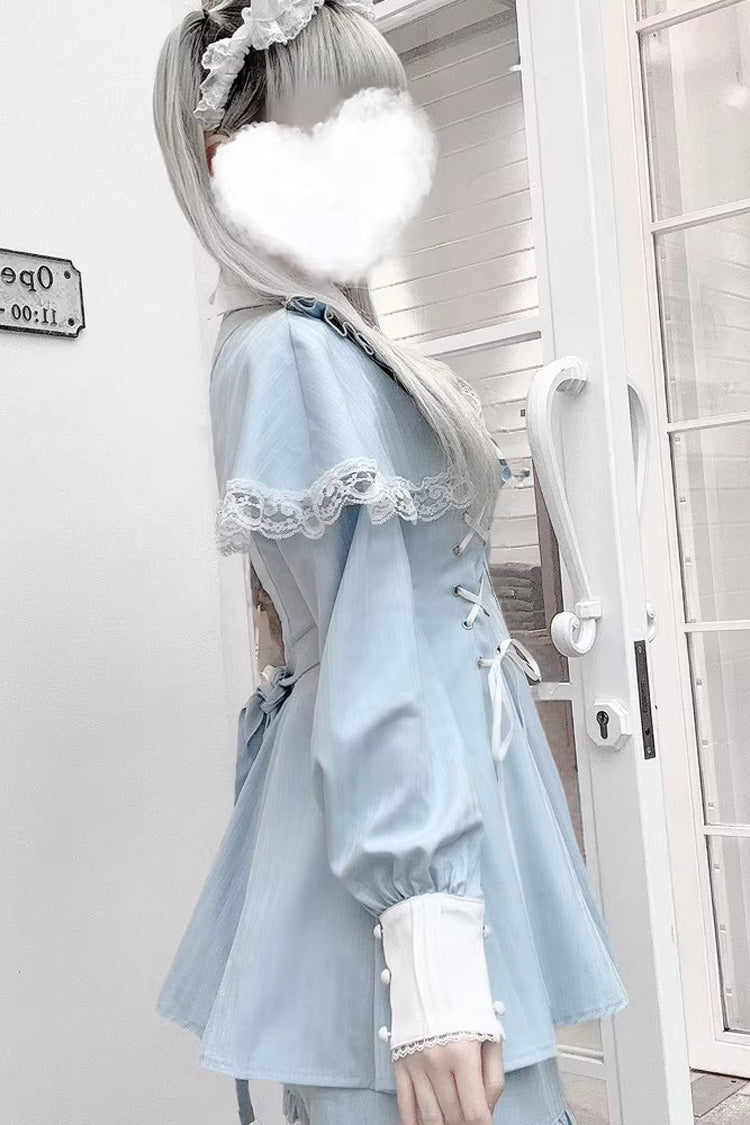 [Twilight Reimi] Long Sleeves Printed Ruffled Bow Lace Sweet Jirai Kei Japanese Dress Shorts Set 4 Colors - Product - 4