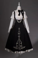 Black/White [Violin Variations] Ruffled Embroidered Gothic Lolita Jumper Dress Set - Product - 12
