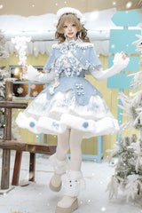 Light Blue [Rolling Snowballs] Printed Bow Sweet Lolita Jsk Dress Set - Product - 9