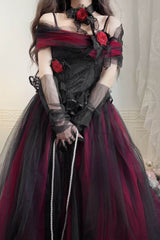 Black/Red [Sanglin’s Tribute] Off Shoulder Ruffled Gothic Lolita Dress - Product - 16