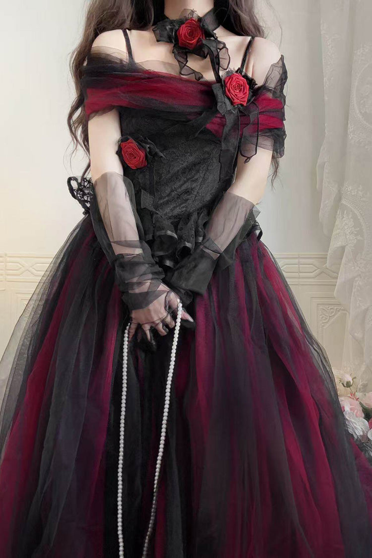 Black/Red [Sanglin’s Tribute] Off Shoulder Ruffled Gothic Lolita Dress - Product - 16
