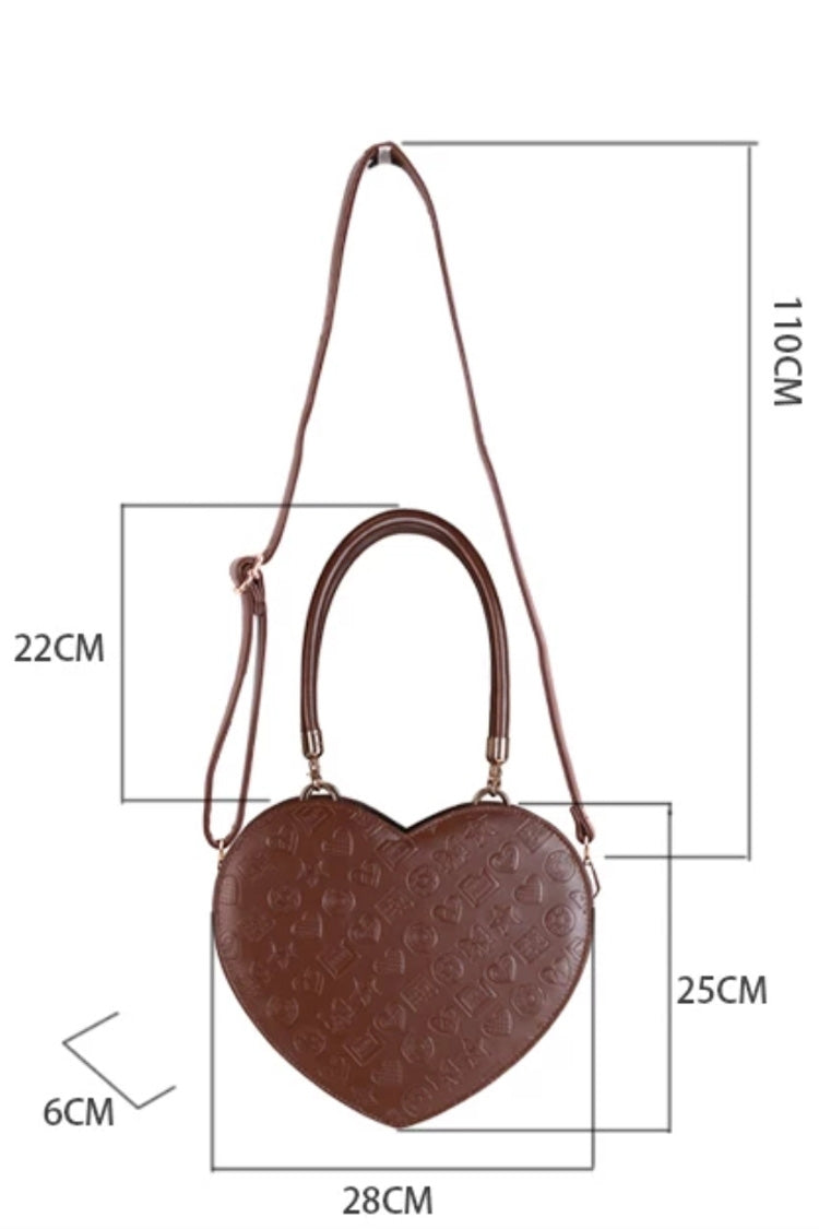 Coffee Heart‑Shaped Embossed Pattern Sweet Lolita Handbag/Crossbody - Product - 3