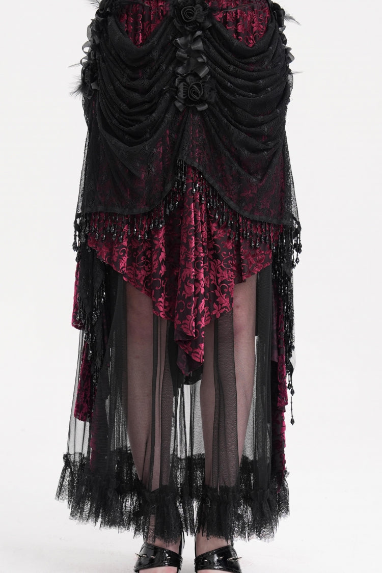 Black/Purple Tassels Mesh Women's Gothic Long Skirt - Product - 3