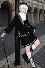 Black [Song Of Tomorrow] Long Sleeves Embroidery Asymmetric Gothic College Style Ouji Lolita Full Set - Product - 6
