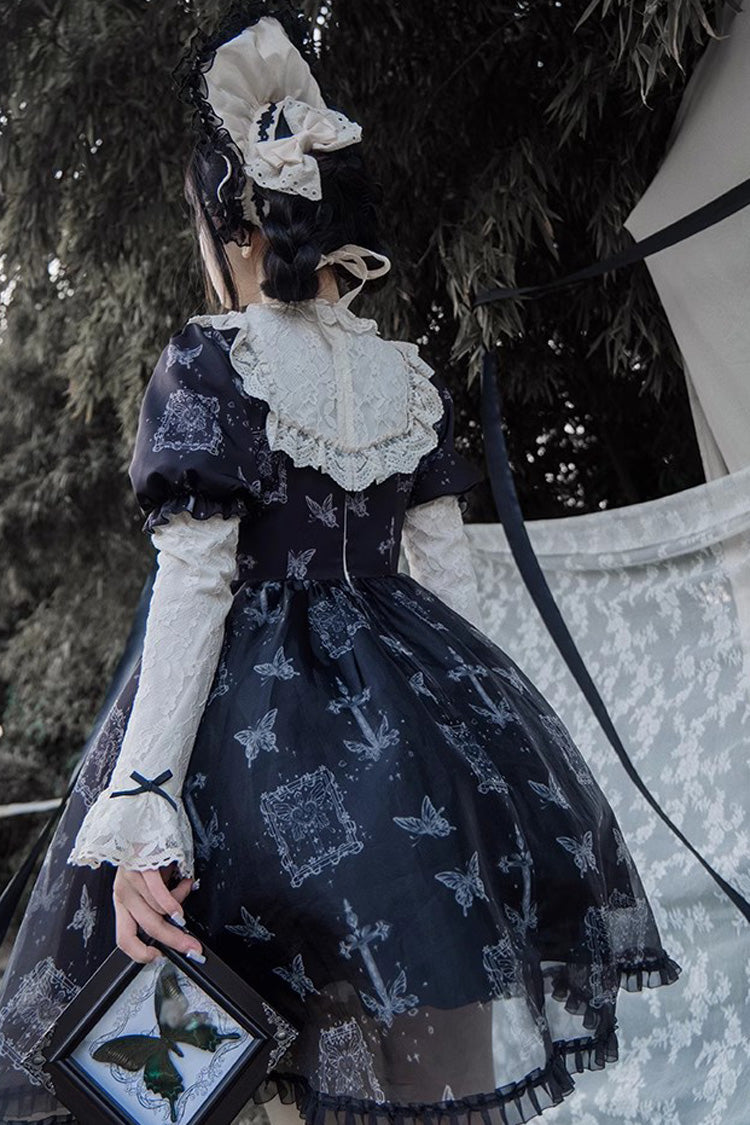 Black Embroidered Butterfly Print Gothic Lolita Dress - Product - 8
