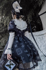 Black Embroidered Butterfly Print Gothic Lolita Dress - Product - 8
