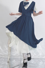 Blue/White College Style Chiffon Kawaii Sweet Dress - Product - 2