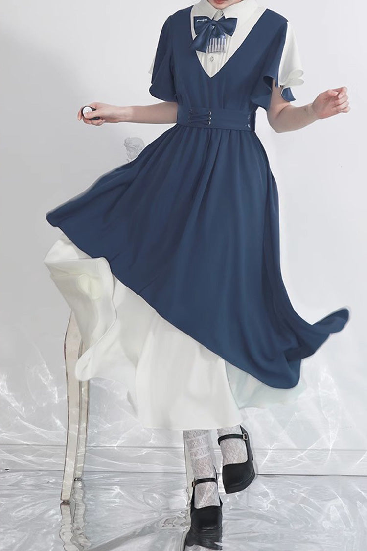 Blue/White College Style Chiffon Kawaii Sweet Dress - Product - 2