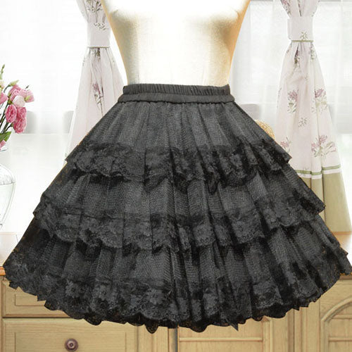 Organza Hollow Flouncing Lolita Petticoat - Black - 1