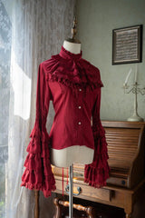 Gothic Long Hime Sleeves Ruffle Lace Lolita Blouse 2 Colors - Product - 3