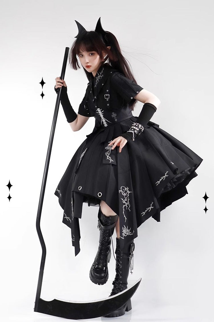 Black Travelling Thorns Short Sleeves Print Gothic Elegant Lolita Dress - Product - 4