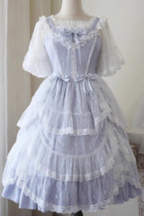 Blue Iris Love Multi-layer Jacquard Bowknot Sweet Elegant Princess Lolita Jsk Dress - Product - 3