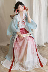 Multi-Color [Lychee Blossom Shoot] Half Sleeves Printed Embroidered Women's Sweet Hanfu Set - Product - 5
