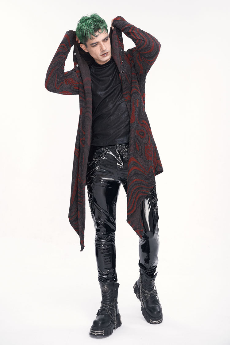 Red Irregular Multi Chain Men's Gothic Coat With Hood - Product - 2